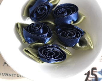 0.35Eur/pc 5 large satin roses dark blue satin roses roses 2/3.4 cm rose rosebud satin ribbon rose applique sewing crafts