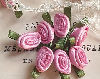 10 small oval satin roses, MALVEN PINK NO. 149S (2) (J)