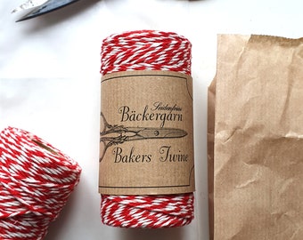 0,09Eur/m   90m Cooking yarn Küchengarn Bakers Twine 1,5mm rot weiß Baumwolle Garn Spule Baumwollkordel  Scrapbooking Advent Weihnacht