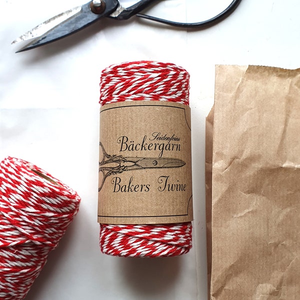 0,09Eur/m   90m Cooking yarn Küchengarn Bakers Twine 1,5mm rot weiß Baumwolle Garn Spule Baumwollkordel  Scrapbooking Advent Weihnacht