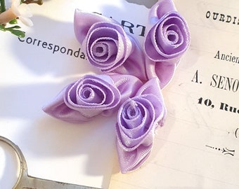 0,35Eur/pieza 4 rosas de satén grandes rosas de satén lilas lisas 2/3,4 cm cinta de raso capullo de rosa apliques de rosas artesanías de costura