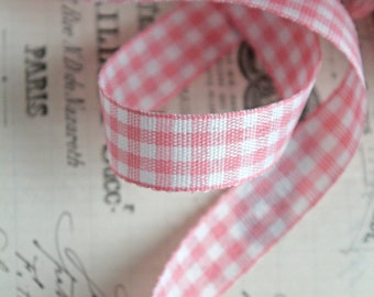 0.70 euros/meter 3 m fine checked ribbon 15 mm pink without wire washable ribbon decoration crafts sewing quilt scrapbooking gift ribbon no. 176