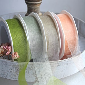 0,40Euro/m  4m zartes Chiffonband VOILE 25mm Schleifenband Dekoband Farbwahl Salbei Grasgrün Sand Apricot Grün Orange Beige