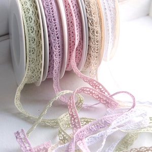 1.7Eur/meter fine vintage lace cotton lace bobbin lace 1 cm border washable white cream pink old pink green sewing decoration Halbach silk ribbons 2083 image 1