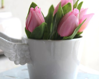 1,90Eur/St   2x hübsche naturnahe Tulpe 16cm ROSA Seidenblume Vintage Frühling Ostern Kunstblume