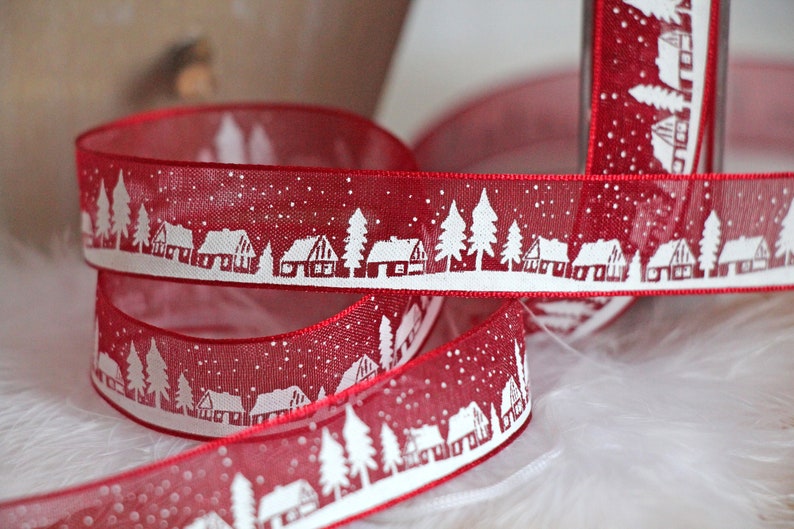 Finest chiffon ribbon Christmas ribbon LOTTA 15 mm red white in cut organza Christmas Advent decoration packaging 360 image 3