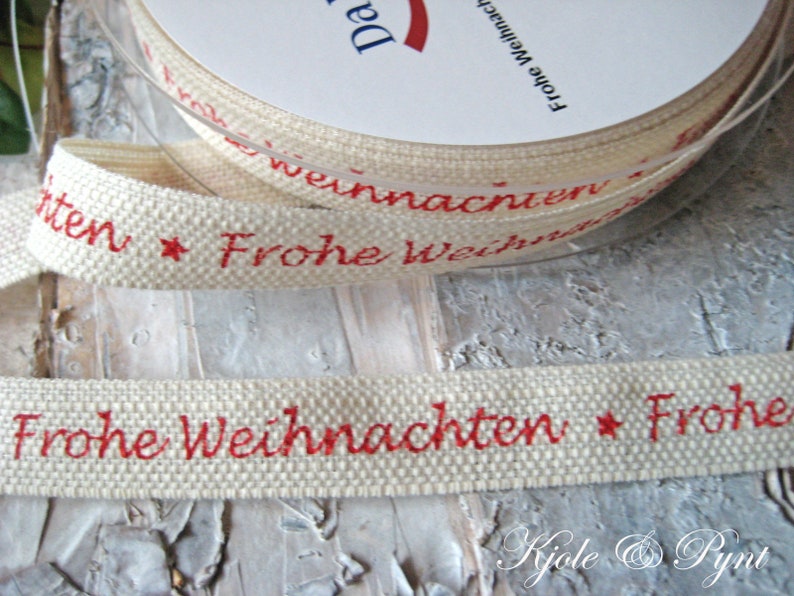 130EUR/m 2m Frohe Weihnachten creme rot Weihnacht 15mm Bild 1