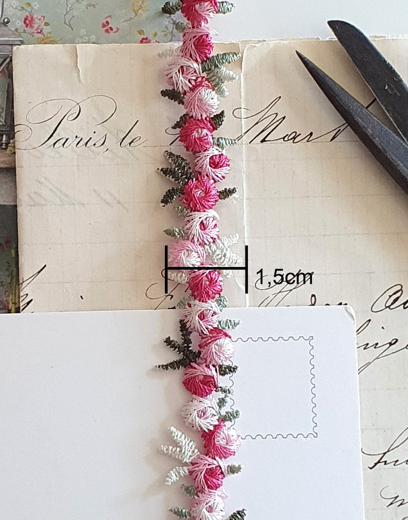 je 1m zauberhafte gestickte Rosenborte Spitze 15mm Vintagerose altrosa rosa Borte Applikation Nähen Deko Vintage Stil waschbar No.9 Bild 6