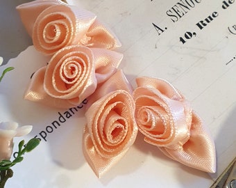 0,35Eur/pieza 4 rosas de satén grandes rosas de satén de albaricoque liso 2/3,4 cm cinta de raso de capullo de rosa apliques de rosa artesanías de costura