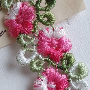 3,9Eur/m 90cm zauberhafte gestickte Blumenborte Spitze 20mm Vintage pink Borte Applikation Nähen Deko Vintage Stil waschbar No.4 Bild 3