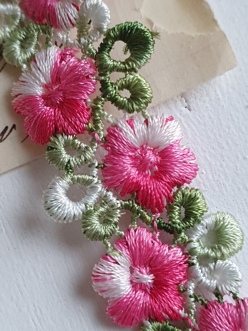 3,9Eur/m 90cm zauberhafte gestickte Blumenborte Spitze 20mm Vintage pink Borte Applikation Nähen Deko Vintage Stil waschbar No.4 Bild 3