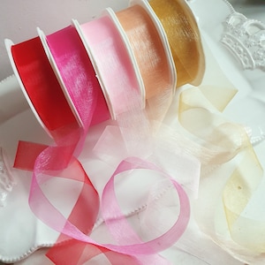 0,40Euro/m  hauchzartes Chiffonband je 4m VOILE 25mm Schleifenband Dekoband Beige Gold Apricot Rosa Pink Rot Organza Chiffon