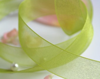 Cinta de gasa delicada de 0,40 euros/metro, 4 m cada una, cinta ORGANDY de 25 mm, cinta decorativa, gasa de organza verde primavera 542