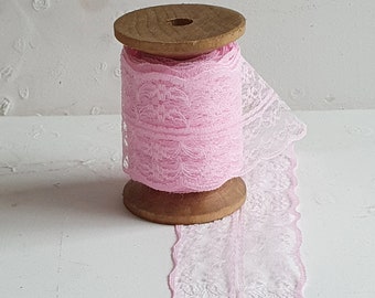 1m feinste Spitze 45mm 4,5cm breit Rosa Rose Vintage Lace im Zuschnitt Vintagespitze Borte BSPA