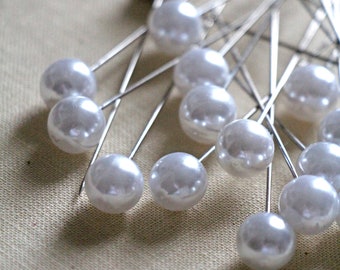 0,17Eur/St  10 Perlkopfnadel 10mm weiß | white | Pearl Corsage Pins | Pearl Headpins | Bridal Bouquet Pin | DIY Wedding | Floral Supply