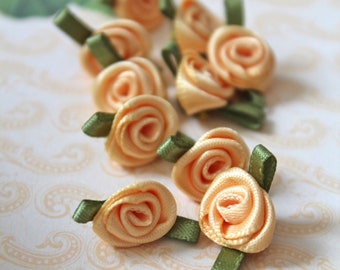 0.28Eur/piece 10 small satin roses satin roses florets apricot 1 cm rose rosebud satin ribbon roses rose applique decoration sewing quilt DIY