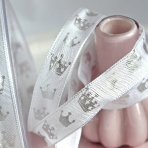 0.70EURO/meter 2 m taffeta with crown white silver 15 mm wedding gift ribbon crown (2) (C)