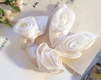 0.35Eur/piece 4 large satin roses rose plain white satin roses 2/3.4 cm satin ribbon rose applique sewing crafts white