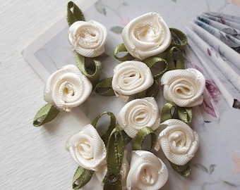 0,18Eur/St 10 small satin roses satin roses roses light cream welded satin approx Ø12-14 mm/ b25mm rose application decoration