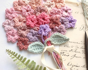 0,60Eur/St  5 kleine Häkelblüten ROSA Pink Apricot Farbwahl Applikation Blumen Blume Blümchen crochet flowers 2cm Durchmesser