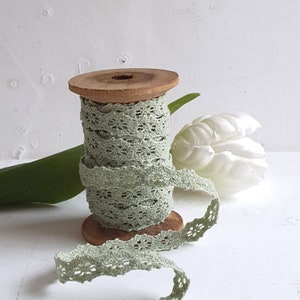 1m feinste Vintage Spitze Klöppelborte Blümchen DAISY 10mm Borte Baumwolle Baumwollborte Nähen Deko creme rosa blau grün Grün