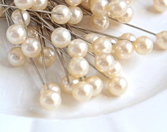 0,16Eur/St  10 Perlkopfnadel 8mm Creme champagner | Heart Pearl Corsage Pins | Pearl Headpins | Bridal Bouquet Pin | Wedding | Floral Supply