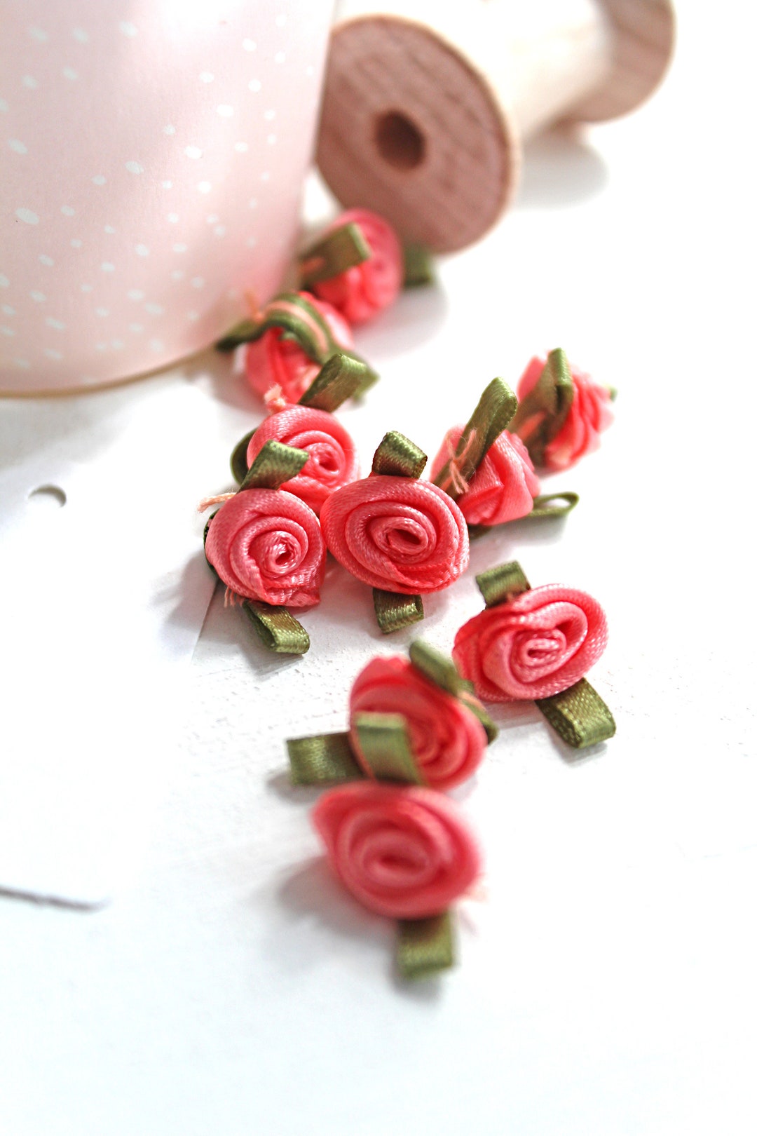 10 Small Satin Roses Coral 23 Orange 1 Cm Satin Roses Rose Rosebud ...