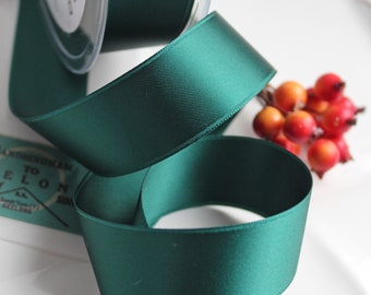 1 m of the finest double-face satin ribbon 25 mm billiard green 94 cut to size, washable, ironable SATIN LUXE from Switzerland