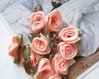 0,18Eur/St 10 small satin roses satin roses roses apricot ballet pink welded satin approx Ø16mm/ b25mm rose application decoration