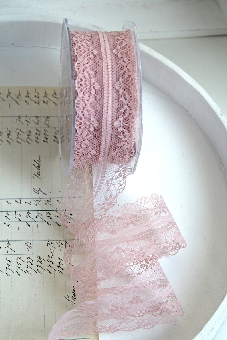 1 m finest lace border 4 cm old pink rose pink vintage lace vintage lace VSP border washable when cut image 2