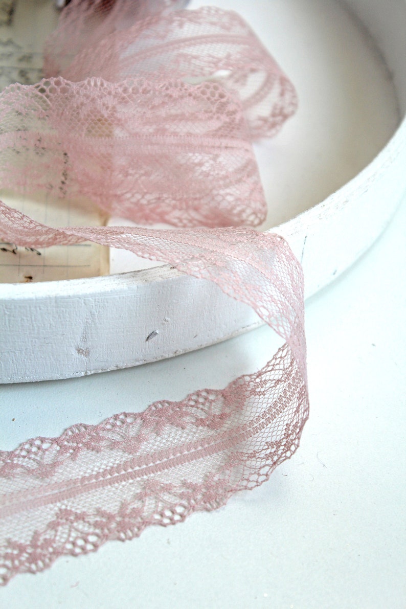 1 m finest lace border 4 cm old pink rose pink vintage lace vintage lace VSP border washable when cut image 3