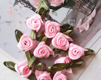 0,18Eur/St 10 small satin roses satin roses roses pink welded satin approx Ø14mm/ b25mm rose application decoration