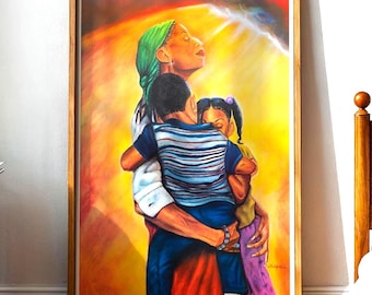 My Inspiration by Fred Mathews, African American Black Art Print, Black Mother Art Print, 24x36 Poster, Family Wall Art, Mother and Children
