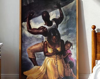 Behind Every Great Man by Kevin A. William (WAK), Black Art Prints, 24x36 Christian Wall Art, Black Family Art, Black Spiritual Art