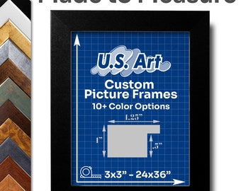 Made to Measure Custom Frame 1.25" Flat Frames Custom Size Frame with Preinstalled Hangers and UV-blocking Plexiglass in 10+ Colors