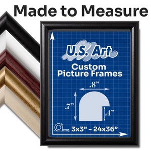 Custom Frame .80 Rounded Solid Wood Picture Frame with Preinstalled Vertical & Horizontal Hangers and UV-blocking Plexiglass in 10+ Colors