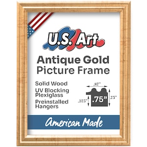 Vintage Antique Gold Frame Solid Wood Picture Frame for Wall Art with UV Blocking Plexiglass and Preinstalled Hangers for Wall Decor