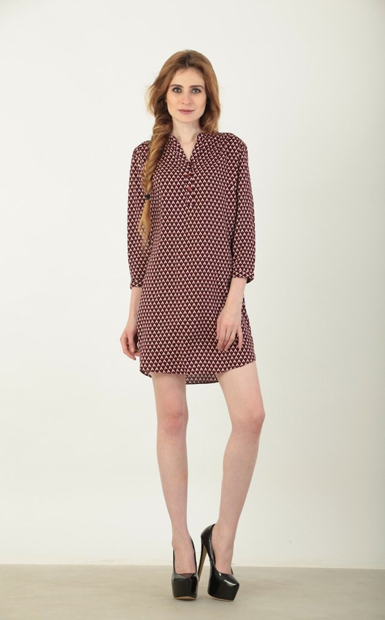 WW16ESSBLZNECKPRINT S6 M3 Moda paradiso geometric print indian kurti french front button tunic dress