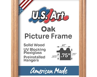 Wooden Oak Style Picture Frame Classic Light Solid Poplar Wood Frames for Wall Art with UV-Blocking Plexiglass and Preinstalled Hangers