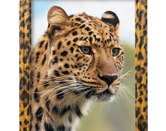Leopard Print Picture Frame Maximalist Decor Solid Wood Frames with UV Blocking Plexiglass and Preinstalled Hangers for Wall Decor
