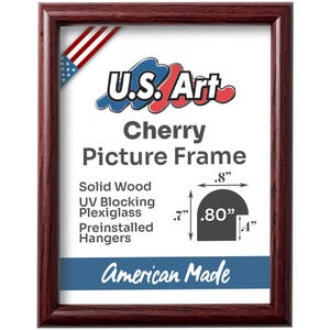 Cherry .80 Inch Rounded Solid Wood Picture Frame for Wall Decor, Handmade in USA with UV Plexiglass & Hangers