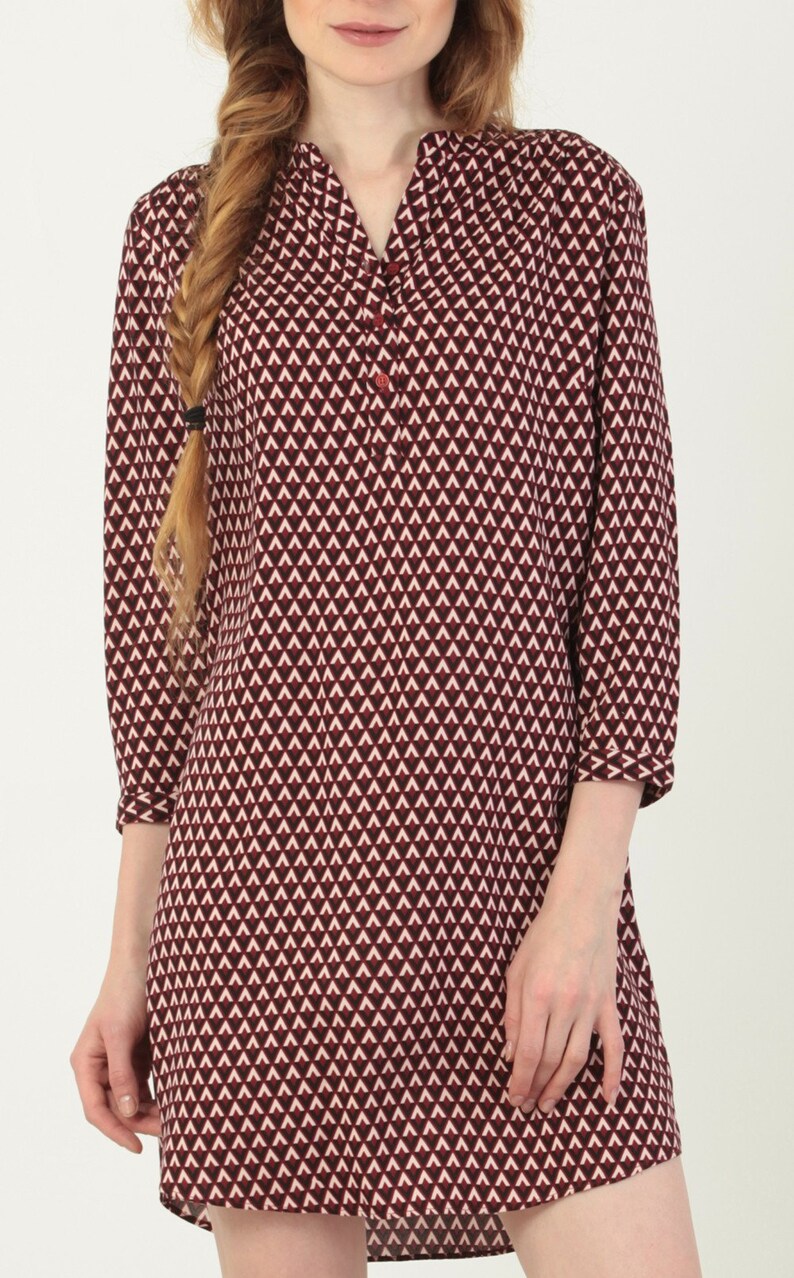 WW16ESSBLZNECKPRINT S6 M3 Moda paradiso geometric print indian kurti french front button tunic dress