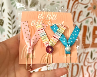 Roze en blauwe bladwijzerset | Lint-bladwijzerset | Paperclip-bladwijzers | Bijbelbladwijzers | Polka Dot-bladwijzerset