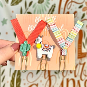 Llama Fiesta Bookmark Set | Ribbon Bookmark Set | Paper Clip Bookmarks | Bible Bookmarks | Bookmark Set