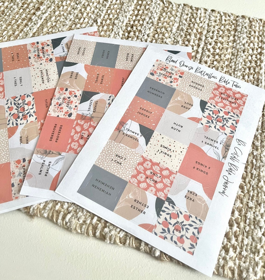 LAMINATED Blood Orange Butterflies Bible Tabs Laminated Adhesive Bible