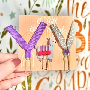 Purple Llama Bookmark Set | Ribbon Bookmark Set | Paper Clip Bookmarks | Bible Bookmarks | Bookmark Set