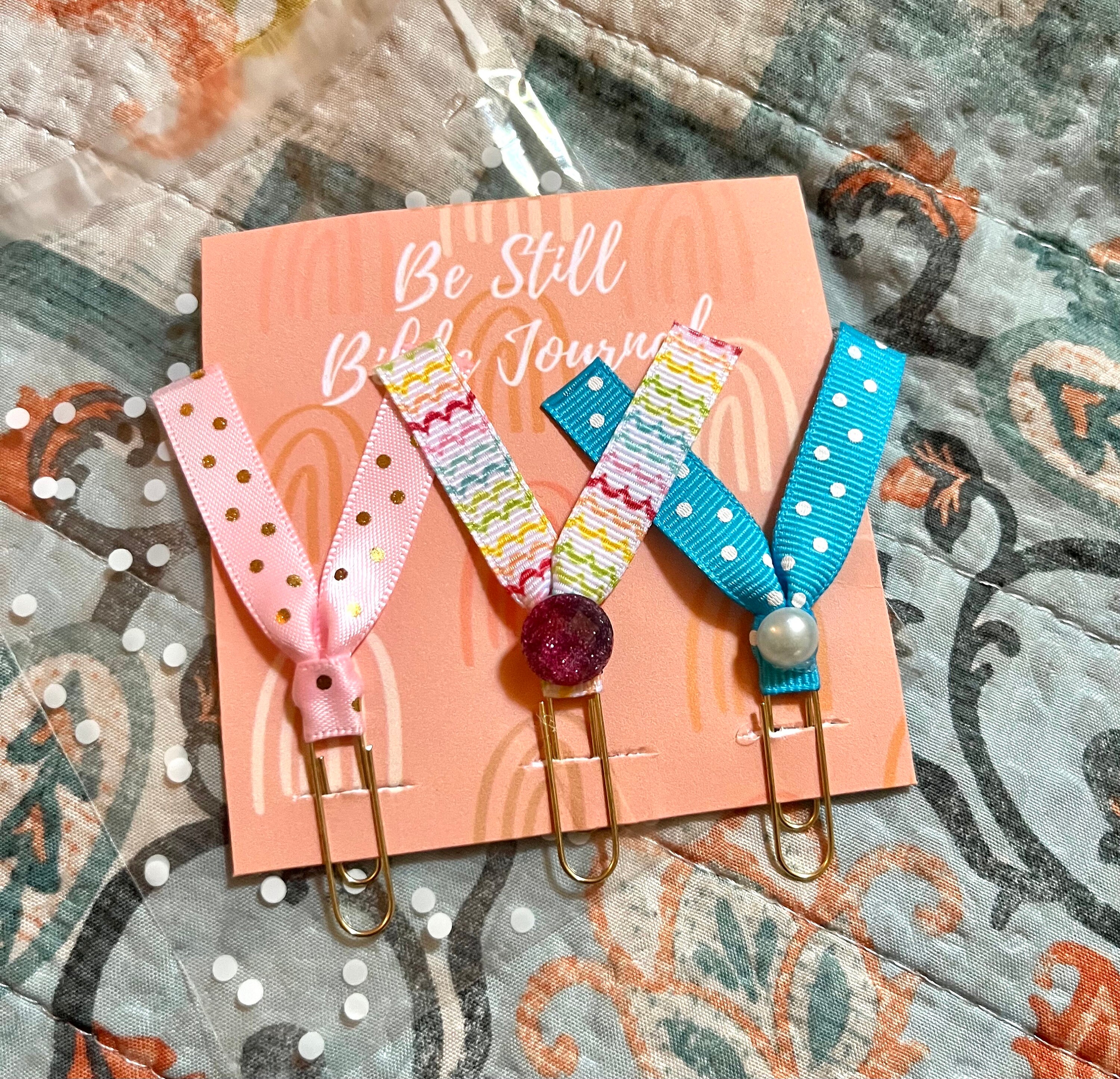 Paperclip Ribbon Bookmarks Ribbon Paper Clip Bookmark Set | Pink, Blue, Polka Dot - Etsy