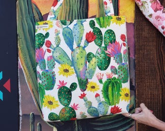 Cactus blossom canvas bag. Desert magic with Cacti flowers everywhere.