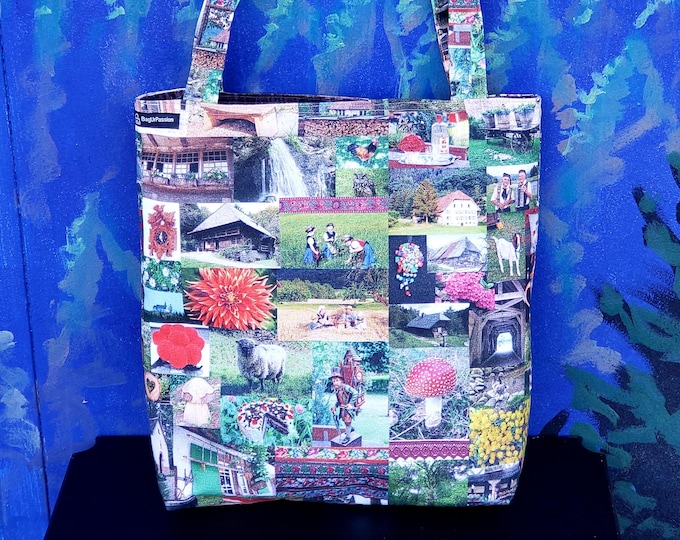 Black Forest bag. Traditional images. Folklore design.