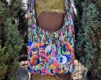 Night Owl Crossbody Bag. Moonlight Magic and Wildflowers.